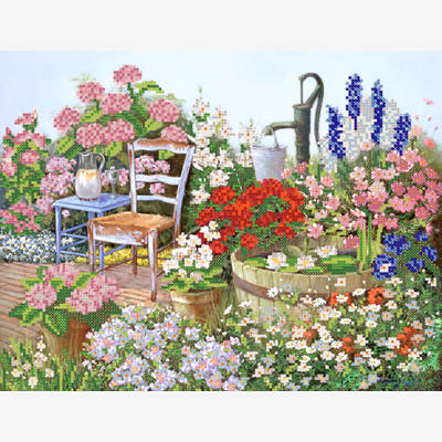 Схема для вышивки бисером Цветы в саду
