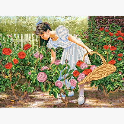 фото: схема для вышивки бисером Розы алые в саду