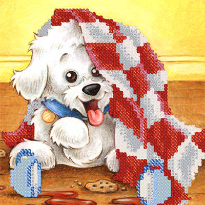 фото: картина для вышивки бисером Забавный щенок