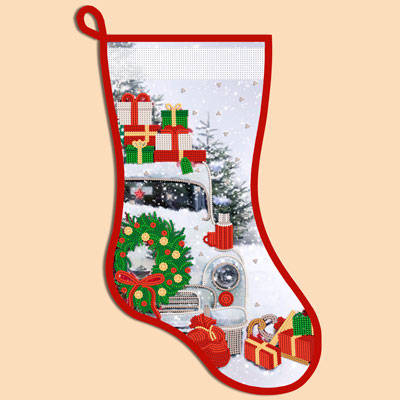 фото: схема для вышивания бисером новогоднего сапожка, Машина с подарками
