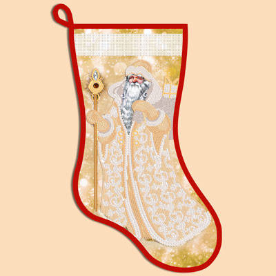 фото: схема для вышивания бисером новогоднего сапожка, Золотой Дед Мороз