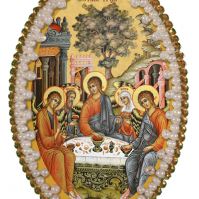 изображение: икона для вышивания бисером на пластиковой канве Троица