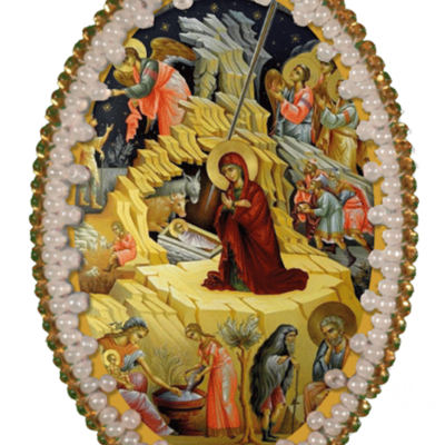 изображение: икона для вышивания бисером на пластиковой канве Рождество Христово