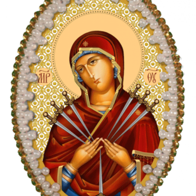 изображение: икона для вышивания бисером на пластиковой канве Богородица Семистрельная