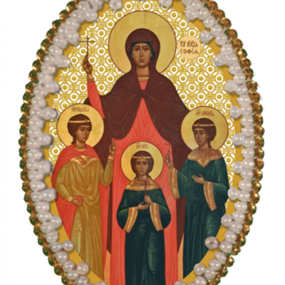 изображение: икона для вышивания бисером на пластиковой канве Вера, Надежда, Любовь и мать их София