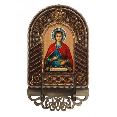 изображение: икона, в вышитой бисером в рамке-киоте Св Вмч Целитель Пантелеймон