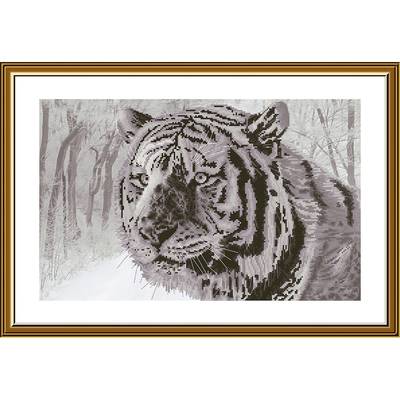 фото: картина, вышитая нитками на канве с фоновым изображением, Бенгальский тигр