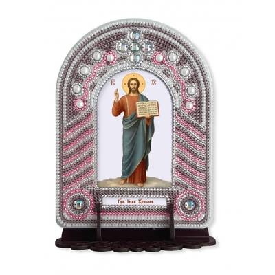 изображение: икона, в вышитой бисером в рамке-киоте Господь Иисус Христос