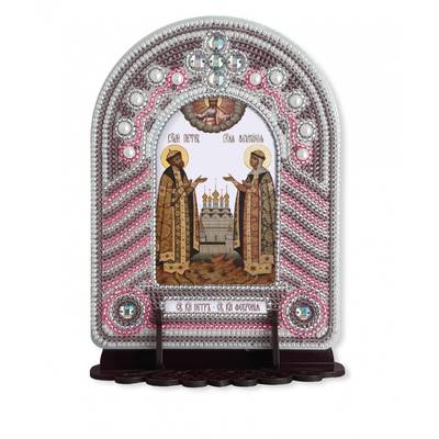 изображение: икона, в вышитой бисером в рамке-киоте Святые Пётр и Февронья