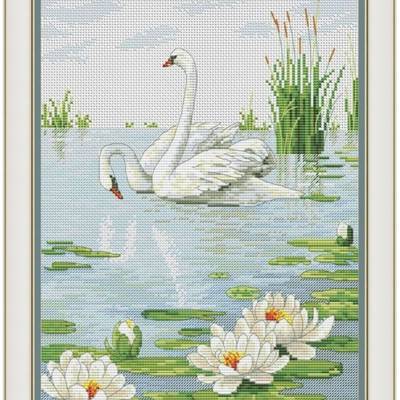 фото: картина для вышивки крестом Пара лебедей