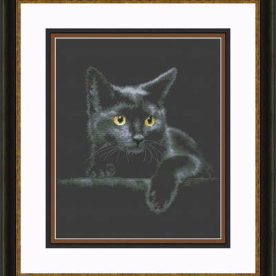 фото: картина, вышитая крестом, Черный кот