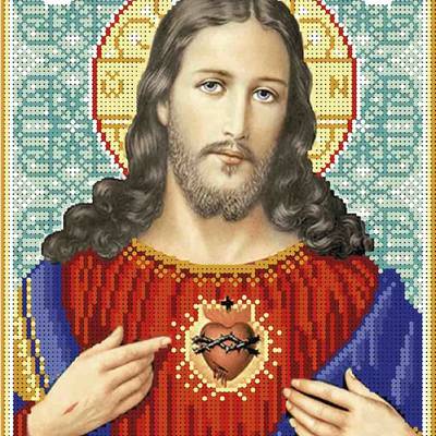 изображение: икона для вышивки бисером Святое сердце Иисуса