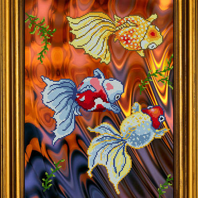 фото: картина для вышивки бисером Золотые рыбки триптих часть 1