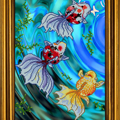 фото: картина для вышивки бисером Золотые рыбки (голубая вода) Триптих часть 1