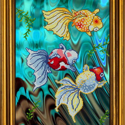 фото: картина для вышивки бисером Золотые рыбки (голубая вода) Триптих часть 2