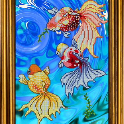 фото: картина для вышивки бисером Золотые рыбки (голубая вода) Триптих часть 3
