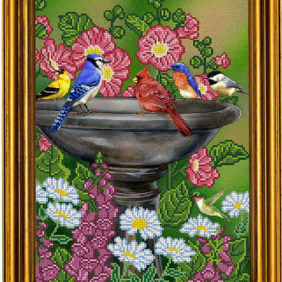 фото: картина для вышивки бисером Птички на фонтане