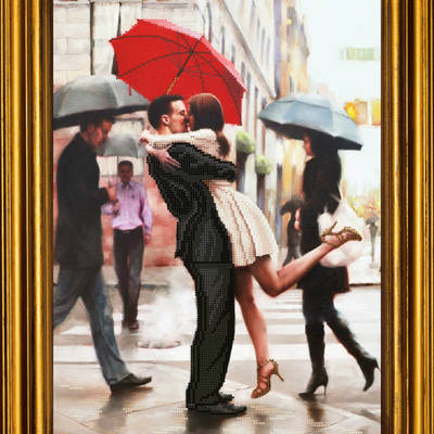 фото: картина для вышивки бисером Поцелуй под дождём