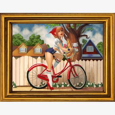 фото: картина для вышивки бисером Весёлая велосипедистка