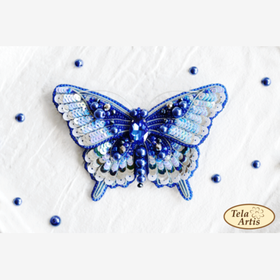 фото: кулон, вышитый бисером на велюре, Синяя бабочка
