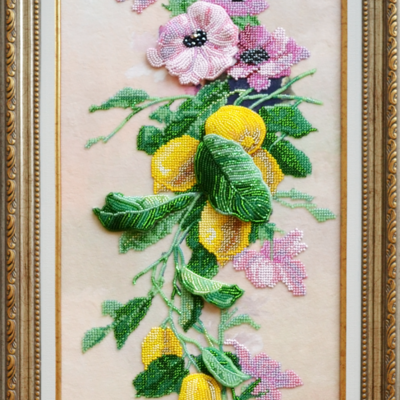 фото: картина для вышивки бисером с аппликацией Букет с лимонами