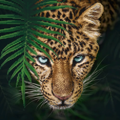 фото: картина, вышитая бисером, Ягуар в джунглях