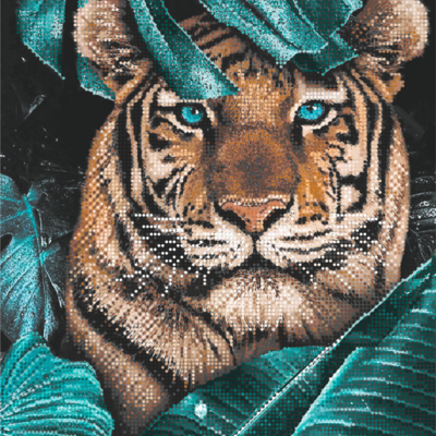фото: картина, вышитая бисером, Тигр в джунглях