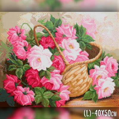 фото: картина в алмазной технике Цветы в корзине