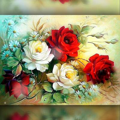фото: картина в алмазной технике Красивый букет на столе фото: картина в алмазной технике Красивый букет на столе