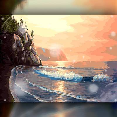 фото: картина в алмазной технике Утёс у моря фото: картина в алмазной технике Утёс у моря