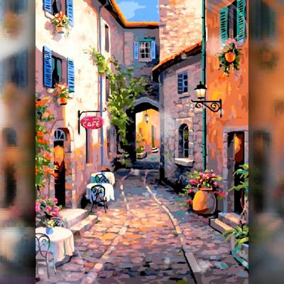 фото: картина в алмазной технике Уютная улица фото: картина в алмазной технике Уютная улица