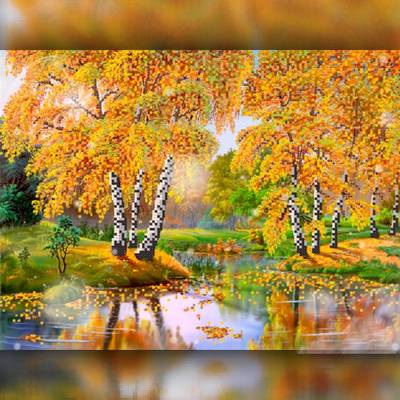 фото: картина в алмазной технике Осенний пруд фото: картина в алмазной технике Осенний пруд