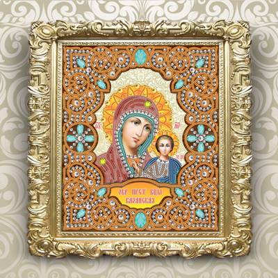 изображение: икона в жемчужном окладе, Образ Пресвятой Богородицы Казанская