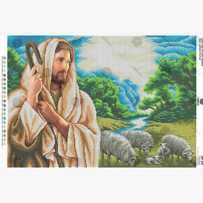 изображение: схема для вышивки бисером Иисус - Добрый пастырь