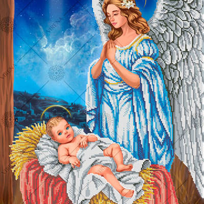 изображение: схема для вышивки бисером по мотивам иконы Новорожденный Иисус и Ангел