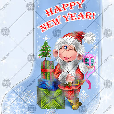 изображение: схема для вышивки бисером Новогодний сапожок для подарков, Обезьяна