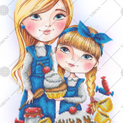 фото: картина, вышитая бисером, Мама с дочкой