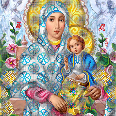 фото: схема для вышивки бисером по мотивам иконы А. Охапкина Богородица с малышом Иисусом