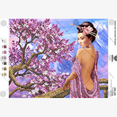 фото: картина, вышитая бисером, Гейша