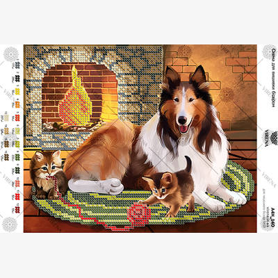 фото: картина, вышитая бисером, Собака и котята фото: картина, вышитая бисером, Собака и котята
