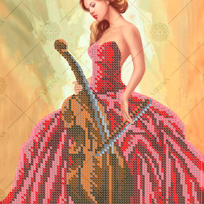 фото: картина, вышитая бисером, Девушка и виолончель