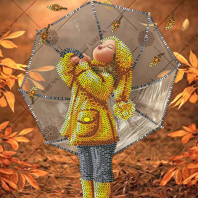 фото: картина, вышитая бисером, Девочка и осень