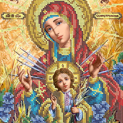 изображение: схема для вышивки бисером по мотивам иконы А. Охапкина Богородица Семистрельная