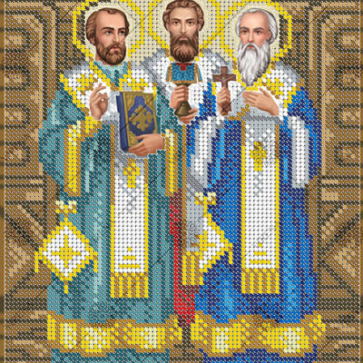 изображение: икона для вышивки бисером Три Святителя: Св. Василий Великий, Св. Иоанн Златоуст, Св. Григорий Богослов