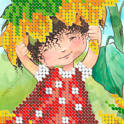 фото: картина, вышитая бисером, Девочка с подсолнухом