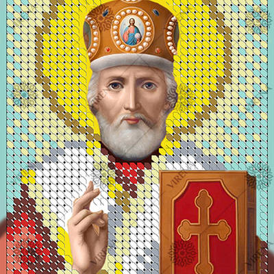 изображение: икона, вышитая бисером, Св. Николай Чудотворец