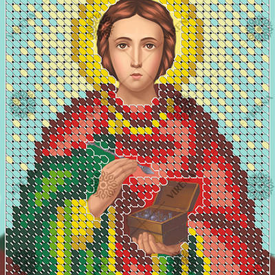 изображение: икона, вышитая бисером, Св. Пантелеймон Целитель