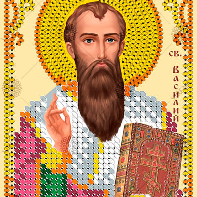 изображение: икона, вышитая бисером, Св. Василий Великий