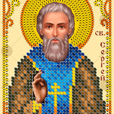изображение: икона, вышитая бисером, Св. Мч. Сергий Радонежский Чудотворец