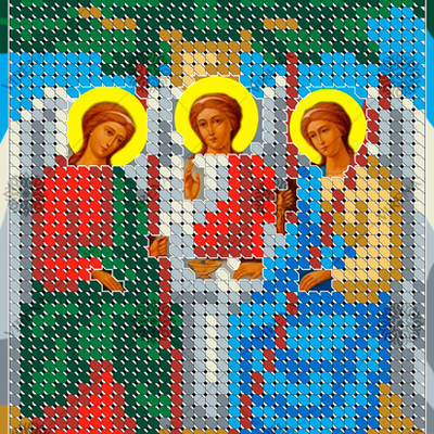 изображение: икона, вышитая бисером, Святая Троица